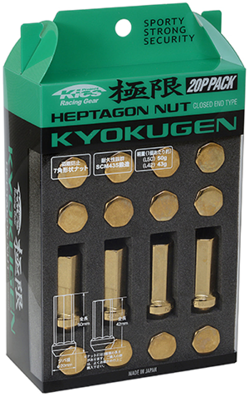 Project Kics, Project Kics 12x1.25 42mm Kyokugen Pack  - Gold (20 Pcs) | WHPF3GO42